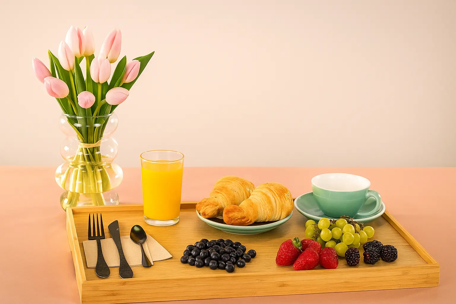 Caja de desayuno gourmet con flores frescas
